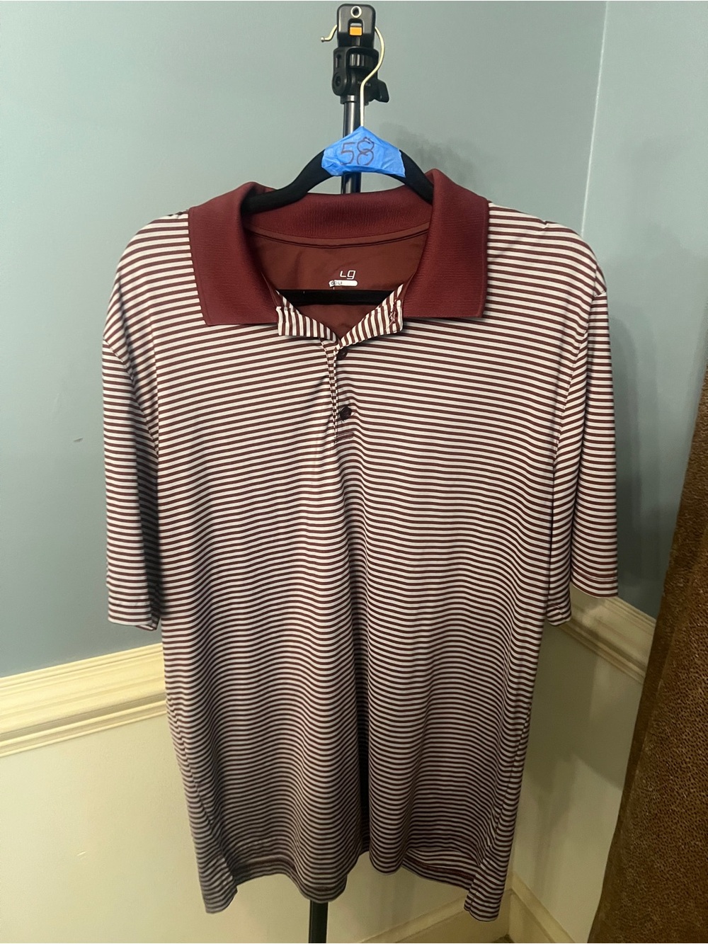 LG Men's Burgundy and White Striped Polo